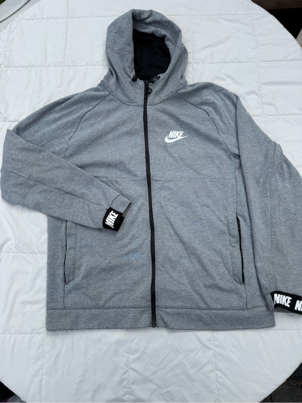 Nike Gray Full-Zip Hooded Jacket with White Swoosh